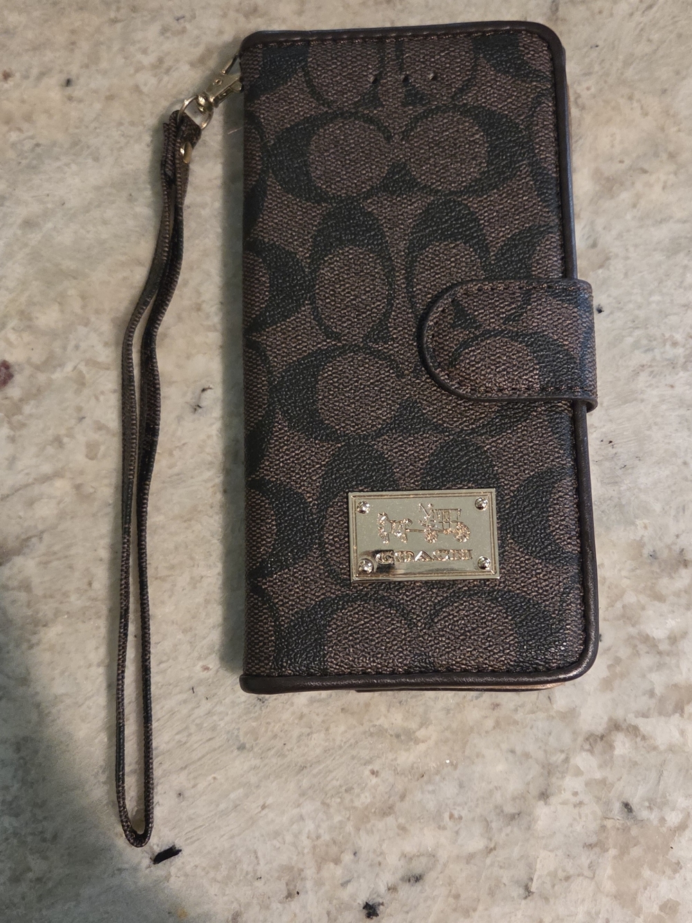 Coach Brown Logo Plaque Wallet with Gold Hardware